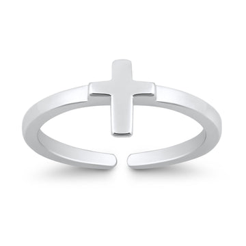 Cross Toe Ring Adjustable Band 925 Sterling Silver (7mm)